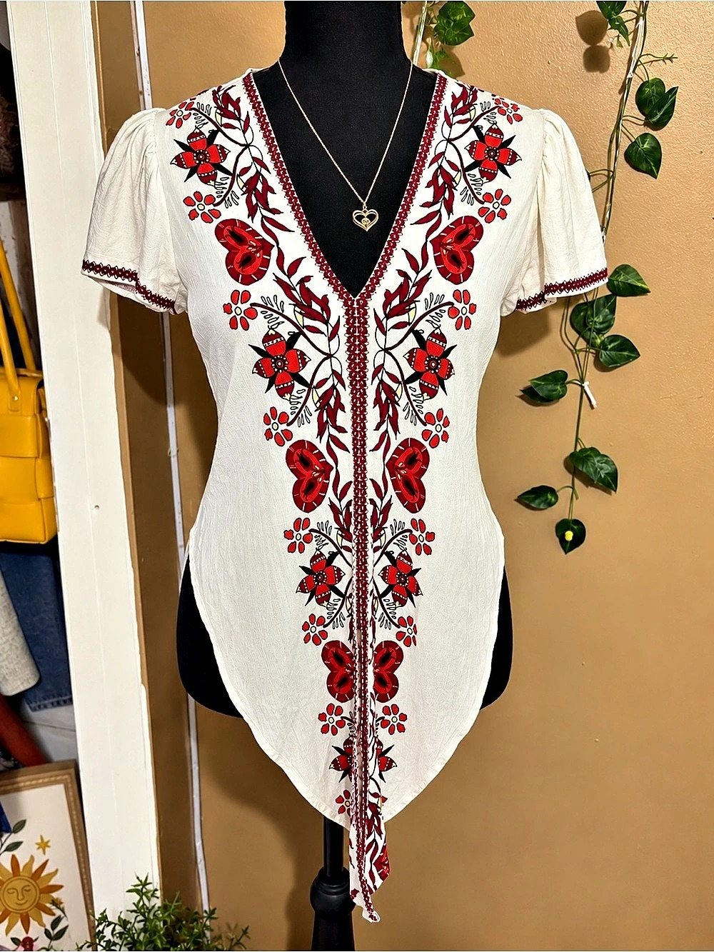 Max Studio Embroidered V-Neck Blouse